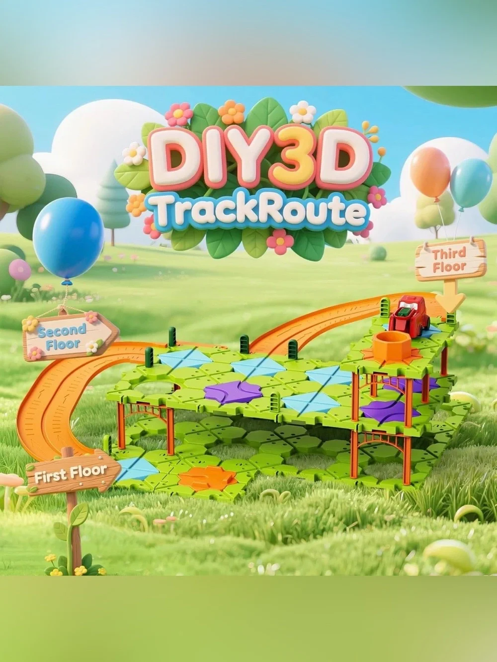 Modular Kids Race Track Building Set - Green & Orange